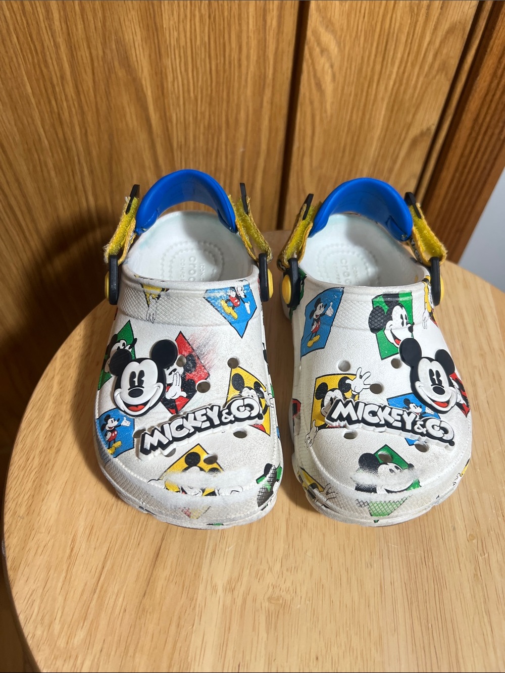 Disney Kids White Mickey & Friends Slip-On Clogs with Blue and Yellow Accents